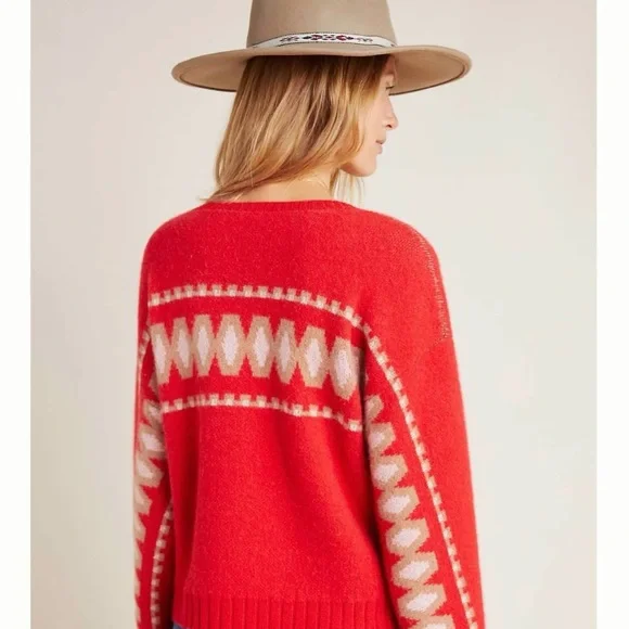 Anthropologie Tinsley Premium Cashmere Intarsia Knit Sweater Size XS Sweaters